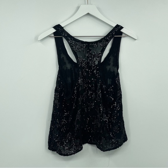 Nollie Black Grunge Sequin Sheer Crop Tank Top Size Medium - Picture 6 of 6